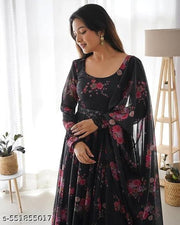 Ledies Stylish Fancy Trendy Printed Poly Georgette Maxi Flared Gown For Women For Party Wedding Festival Functions very comfortable