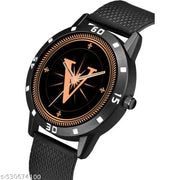 Femeo   Analog 9293  Watches Round Black Dial V Design Stylish Black PUU Strap Classic Design Fancy Wrist Watch for Men and Boys, Pack of 1 - A07ZALPHA-V-AVO-BLK-SFR