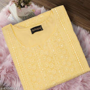Latest Chikankari Kurti For Women Stylish (Plus Size Kurti, Long Kurti) / Yellow Kurti