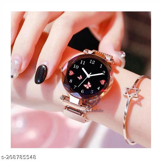 Magnetic Chain magnet strap mash Watch Women watch Classy Heart Butterfly watch Rose Gold Girls Unique watch Women chain birthday gift Watch Analog Black watch hand watch new beautiful Girls Watch