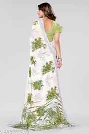 Women's Trendy Floral  Printed  Georgette Saree with Blouse Material
