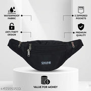 SHIFA Black Waist Bag with Multiple Zipper Pockets Adjustable Belt Lightweight Travel Utility Fanny Pack for Men and Women Daily Use Outdoor Walking Cycling Travel