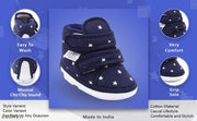 Chiu Baby Booties for Boys & Girls | Chu Chu Musical Sound Baby Shoes | Soft Cushioned Navy Blue Star Printed Lightweight Anti-Skid Kids Footwea