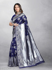 Fashionable Silver Zari Work Banarasi Silk Saree