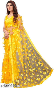 Women's Net Saree With Blouse Piece (Titli Saree Yellow)