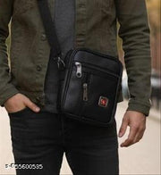 hand-free bag | messenger mini bag | Premium Black Leather Look Sling Bag for Men | Stylish Crossbody Shoulder Bag with Multiple Zip Compartments | Lightweight Office, Travel & Daily Use Small Messenger Bag for Boys & Men