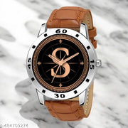 Talgo Analog Round Black Dial ALPHABET S Design Stylish Beige Leather Strap Classic Design Fancy Wrist Watch for Men and Boys, Pack of 1 - ALP-S-AVO-SIL-TAN-CRL