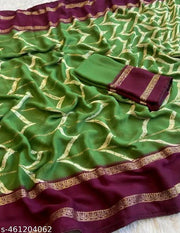 Latest fancy Georgette foil print saree with piping border