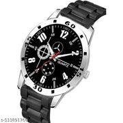 Yolako Black M Silver Cash Black Pu Bump Belt Boy and Men Watch