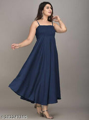 Anarkali Gown for Women and Girls Flared Sleeveless (blue)