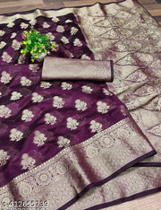 DHYEY FASHION's Latest Fancy Organza Banarasi Jacquard Self Designed Silk Saree