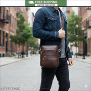 Premium Leather Look Sling Bag for Men | Stylish Crossbody Travel Side Bag | Anti-Theft Shoulder Messenger Bag | Men's Chest Bag for Biking
