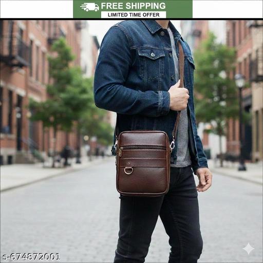Premium Leather Look Sling Bag for Men | Stylish Crossbody Travel Side Bag | Anti-Theft Shoulder Messenger Bag | Men's Chest Bag for Biking