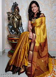 Mustard Yellow Sico Silk Saree with Rich Paithani Border & Tassels