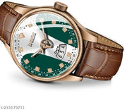 3D Glass Date Display Multi Colour Dial Leather Strap Analog Watch - For Men