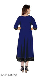 HF HOLYDAY FASHION Cotton Plain and Solid Printed Black Border Anarkali Style Kurti Kurta For Women Latest Design Ladies Dresses Top Round Neck Flared Stylish Party Wear Readymade Frock Fancy Girls Dress 3/4 Sleeve Knee Length Casual Kurtis