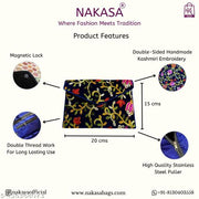 NAKASA Women's Kashmiri Handmade Flower Embroidery Small Blue Clutch Bag