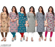 Polyster/Crepe fabric-Women Printed Kurta Combo of 6