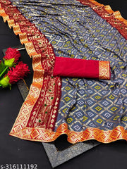 Kanooda Prints Fancy Georgette Bandhani Foil Printed Saree With Lace