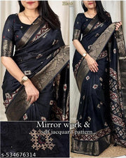 Top Selling batik print crepe silk Saree with mirror work
