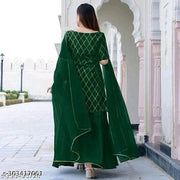 Women's Beautiful Rayon Printed Round Neck Kurta And Sharara With Net Dupatta Set