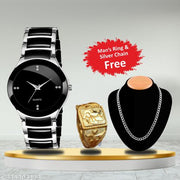 Silver Chain+Ring With IIK Silver Analog Watch