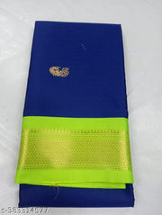 Golden Zari Cotton Silk Paithani Saree Navy Parrot