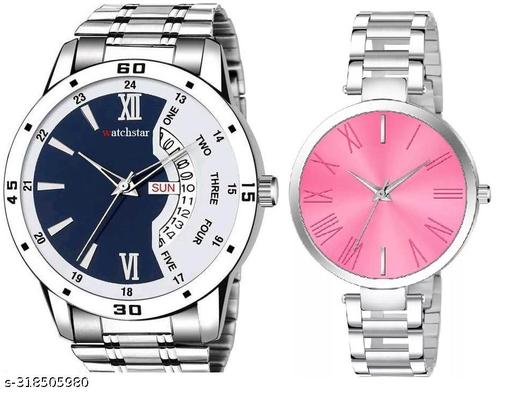 Best Quality Stain less Steel Day Date Couple Watch For Men&Women and Boys&Girls