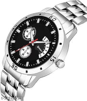 Letest Trendy Luxe Black  Dial Analog Watch , Sleek Metal Band, and Sub-Dials Watch For Men's & Kids