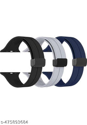 Soft Silicon Magnetic Smart Watch Strap Belt for Ultra Watch 49 mm, Series 8 / 7 45 mm, Series 6 / 5 / 4 44 mm, Series 3 / 2 / 1 42 mm, T800 Ultra, Watch 8 Ultra, i8 Pro Max, W26, T800 Smart Watch Strap Pack of 3 (BLACK, GREY, BLUE)
