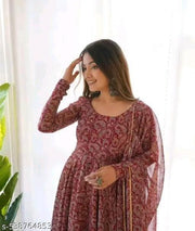 Maroon Gown With Dupatta Set
