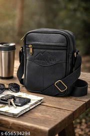 Vegan Leather Sling Cross-Body Travel Office Messenger One Side Shoulder Bag for Men, Women & Boys