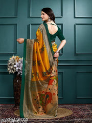 KANOODA Prints Fancy Art Silk Printed Saree With Unstiched Blouse Piece