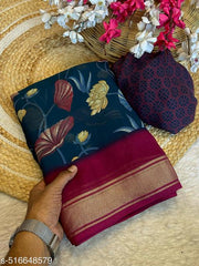Most trending....Soft silk georgette saree with viscose border... flower design Superb Saree