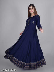 RUDRAKSH Women's Embroidered Rayon Anarkali Kurta|Gown for Women|Flared Kurta for Women|Women's Rayon Printed Flared Anarkali Kurti| Anarkali Kurti for Women & Girls