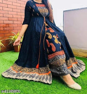 Women Blue Ethnic Jacket Shrug and Kurta Set Rayon