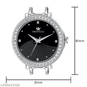 CRESTELLO Silver Plated Bracelet Analog Wrist Watch for Women (Black Dial)