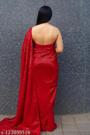 Aligent Georgette Fabric With Sequence Work Party Wear Saree