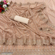 SHIMMER SAREE WITH MIRROR WORK AND CHEMICAL LACE AND DIMOND HAND WORK
