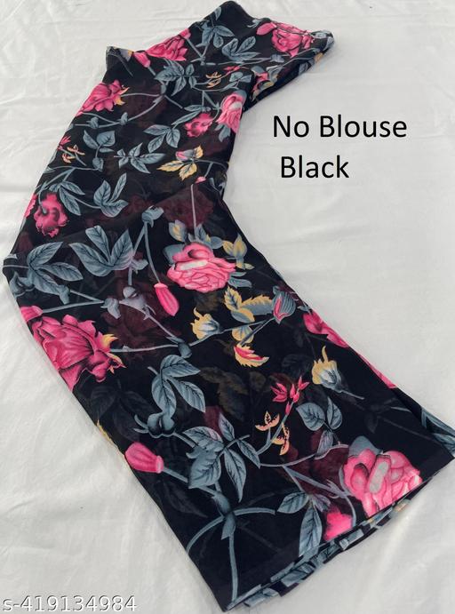 Dori Sarees Black Georgette Saree sari For Woman Without Blouse Piece