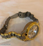 Rosra Analogue Black & Gold Chain, Gold Dial Men's Watch