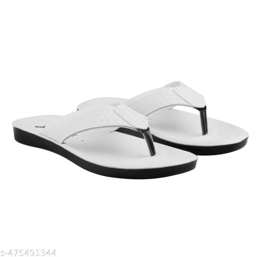 Men White Solid Thong Flip-Flops