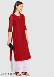 Women's Embroidered Georgette Straight Kurti