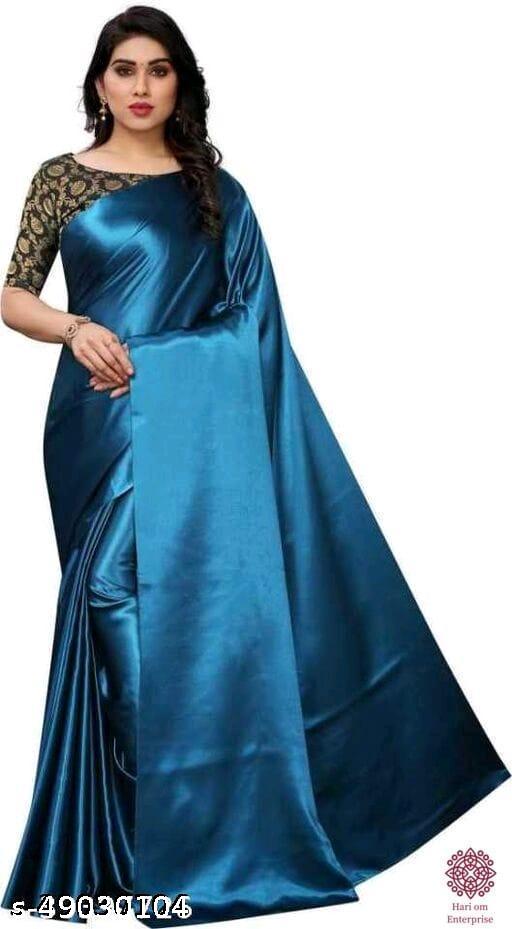 Sana Silk Satin Silk Blue  Saree With Blouse
