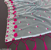 SUPER NET FABRIC MULTI THREAD EMBROIDERY WORK SARI WITH UNSTITCH BLOUSE