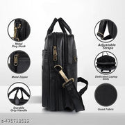 Fashion Link Brown Leather Laptop Messenger Bag – 16 x 12 x 4.5 inch with Adjustable Shoulder Strap, Expandable Zip for Extra Space, Comfortable Handle, and Premium Strap Hook.