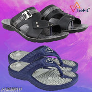 TieFit Men's Accupressure Non-Slip Slippers & TieFit Men's Thong Slipper Combo Pair Of 2