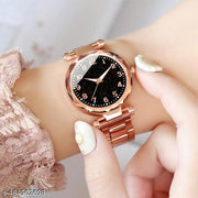Unique Latest Trends Analog Black Starry Sky Shiny Dial Stainless Steel Strap Analog Watch For Women And Girls Luxury Watch Rose Gold Premium Linked Chain Strap 2025 New Arrivals Luxury Watches For Women Everyday Versatile Watches