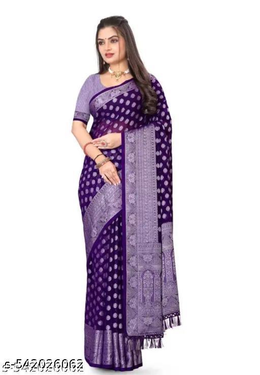Georgette Silver Buti Silk Saree with Zalar and Siroski