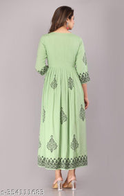 Green Anarkali Gown | Ethnic Party Wear & Wedding Collection With Hand Block Print